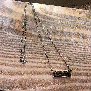 Gold Druzy Bar Necklace in Silver Setting